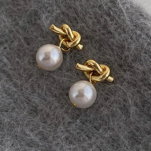 PONYKISS Pearl Round Tie Knot Earrings