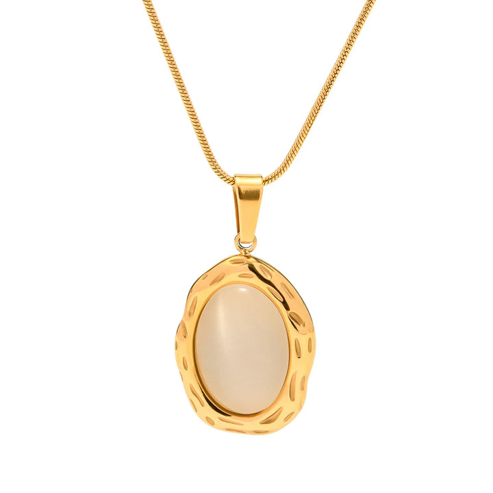 White Cat Eye Opal Pendant Necklace